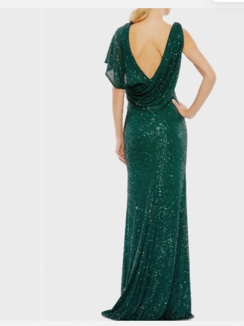 Mac Duggal 26988 Sequined Asymmetrical Draped Trumpet Gown Size 14 Green - Picture 8 of 8